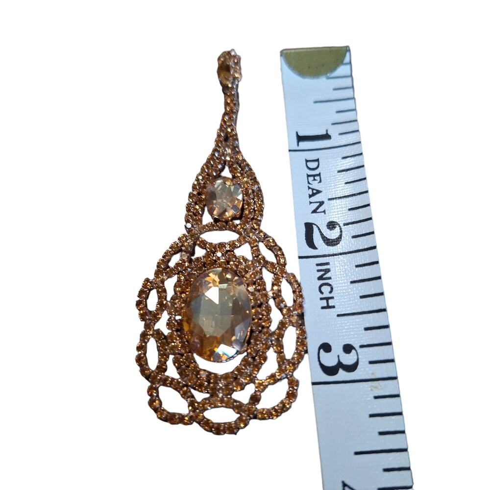 Statement Post Rhinestone Earrings Topaz Color - Picture 4 of 4